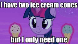 Size: 1920x1080 | Tagged: safe, edit, edited screencap, screencap, twilight sparkle, alicorn, pony, g4, once upon a zeppelin, cute, female, food, ice cream, image macro, meme, plankton, solo, spongebob squarepants, twiabetes, twilight sparkle (alicorn), two scoops, walking small