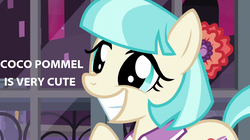 Size: 1280x716 | Tagged: safe, coco pommel, g4, cocobetes, cute, female, grin, happy, smiling, solo, squee, truth
