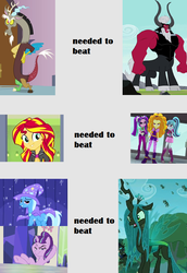 Size: 673x977 | Tagged: safe, artist:themexicanpunisher, adagio dazzle, aria blaze, discord, lord tirek, queen chrysalis, sonata dusk, starlight glimmer, sunset shimmer, trixie, centaur, changeling, changeling queen, draconequus, pony, unicorn, equestria girls, g4, my little pony equestria girls: rainbow rocks, my little pony: friendship is magic, to where and back again, twilight's kingdom, female, male, mare, the dazzlings