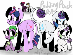 Size: 2048x1536 | Tagged: safe, artist:puddingpackrat, prince blueblood, rarity, spike, sweetie belle, tempest shadow, twilight sparkle, dragon, g4, my little pony: the movie, female, jealous, lesbian, ship:rarilight, shipping