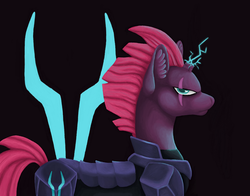 Size: 1024x802 | Tagged: safe, artist:believeinshadows, tempest shadow, pony, unicorn, g4, my little pony: the movie, broken horn, eye scar, female, glowing horn, horn, looking at you, mare, scar, scowl, solo, sparking horn