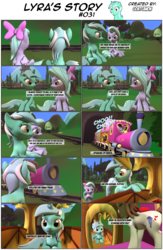 Size: 3928x6008 | Tagged: safe, artist:goatcanon, flitter, lyra heartstrings, comic:lyra's story, g4, 3d, comic, dialogue, ponyville, source filmmaker, train