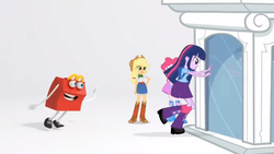 Size: 1366x768 | Tagged: safe, screencap, applejack, pinkie pie, twilight sparkle, equestria girls, g4, advertisement, happy (mcdonalds)