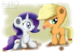 Size: 3448x2596 | Tagged: safe, artist:bronybehindthedoor, applejack, rarity, g4, blushing, duo, duo female, female, filly, high res, lesbian, ship:rarijack, shipping