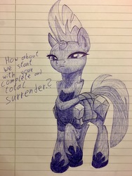 Size: 3024x4032 | Tagged: safe, artist:littlenaughtypony, tempest shadow, g4, my little pony: the movie, lined paper, sketch, traditional art, writing pad
