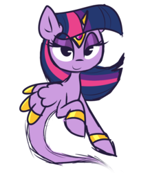 Size: 785x899 | Tagged: safe, artist:lilboulder, twilight sparkle, alicorn, genie, genie pony, pony, ask genie twilight, g4, armband, female, headband, horn, horn cap, lidded eyes, mare, simple background, smiling, solo, twilight sparkle (alicorn), white background, wing jewelry