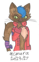 Size: 551x872 | Tagged: safe, artist:cmara, capper dapperpaws, abyssinian, cat, anthro, g4, my little pony: the movie, chest fluff, clothes, coat, male, simple background, solo, traditional art, white background