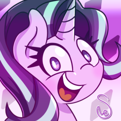 Size: 1000x1000 | Tagged: safe, artist:quarium, starlight glimmer, pony, unicorn, g4, blushing, bust, cute, female, glimmerbetes, looking at you, mare, open mouth, portrait, signature, smiling, solo