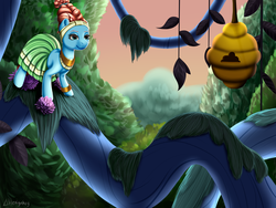 Size: 4000x3000 | Tagged: safe, artist:deltahedgehog, meadowbrook, bee, earth pony, flash bee, pony, a health of information, g4, beehive, cute, female, high res, mare, smiling, solo, tree