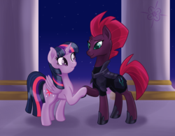 Size: 2711x2113 | Tagged: safe, artist:pewycert, tempest shadow, twilight sparkle, alicorn, pony, g4, my little pony: the movie, broken horn, happy, high res, horn, pillar, twilight sparkle (alicorn)
