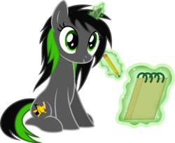 Size: 1191x970 | Tagged: safe, artist:xenoneal, oc, oc only, oc:scribbling star, pony, unicorn, .svg available, female, magic, mare, notepad, simple background, sitting, solo, svg, transparent background, vector