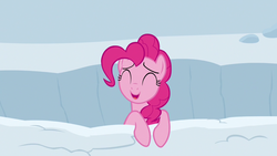 Size: 1280x720 | Tagged: safe, screencap, pinkie pie, earth pony, pony, g4, not asking for trouble, eyes closed, female, mare, snow, solo