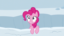Size: 1280x720 | Tagged: safe, screencap, pinkie pie, earth pony, pony, g4, not asking for trouble, female, mare, snow, solo, wide eyes