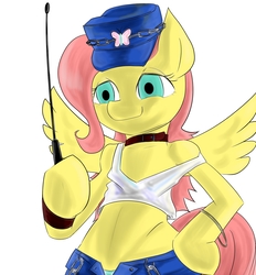 Size: 1300x1400 | Tagged: safe, artist:汚自慰, fluttershy, pegasus, semi-anthro, g4, choker, clothes, final fight, hat, poison (street fighter), street fighter, tank top, whip