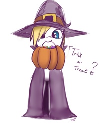 Size: 725x910 | Tagged: safe, artist:jeki, oc, oc only, oc:aryanne, earth pony, pony, 4chan, aryan, aryan pony, aryanbetes, candy, colored pupils, cute, female, food, halloween, hat, heart, holiday, looking at you, mare, mouth hold, nazipone, signature, simple background, smiling, solo, trick or treat, white background, witch, witch costume, witch hat