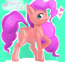 Size: 1150x1100 | Tagged: safe, artist:汚自慰, pinkie pie, earth pony, pony, g4, female, heart, looking at you, mare, raised hoof, smiling, solo