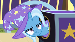 Size: 1280x720 | Tagged: safe, screencap, trixie, g4, uncommon bond, bust, portrait, solo, trixie is not amused, unamused