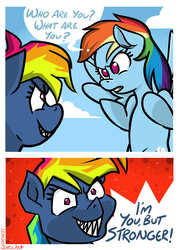 Size: 4822x6751 | Tagged: safe, artist:poecillia-gracilis19, rainbow dash, g4, secrets and pies, absurd resolution, comic, dialogue, evil pie hater dash, i'm you but stronger, meme, self paradox, self ponidox