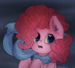 Size: 1100x1000 | Tagged: safe, artist:martenmartes, pinkie pie, earth pony, pony, g4, clothes, female, mare, open mouth, scarf, solo