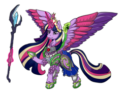 Size: 5000x4000 | Tagged: safe, artist:ghouleh, derpibooru exclusive, twilight sparkle, alicorn, pony, g4, absurd resolution, armor, big crown thingy, crown, dragonscale armor, element of magic, female, inktober, jewelry, lipstick, rainbow power, regalia, scale armor, simple background, solo, staff, staff of sacanas, transparent background, twilight sparkle (alicorn)