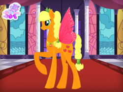 Size: 640x480 | Tagged: safe, artist:user15432, applejack, fairy, fairy pony, pony, g4, apple fairy, crown, crystal hairstyle, element of honesty, fairy princess, fairy wings, gamekidgame, jewelry, peytral, pink wings, princess applejack, regalia, solo, wings