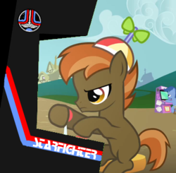 Size: 367x360 | Tagged: safe, edit, edited screencap, screencap, archer (character), button mash, scootablue, g4, hearts and hooves day (episode), arcade, arcade game, cropped, dexterous hooves, gamer, high score, solo focus, the last starfighter, the perfect stallion