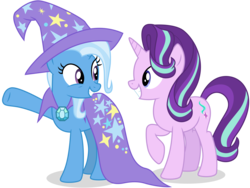 Size: 8000x6000 | Tagged: safe, artist:caliazian, starlight glimmer, trixie, pony, unicorn, g4, to change a changeling, .ai available, absurd resolution, cape, clothes, duo, hat, raised hoof, simple background, transparent background, trixie's cape, trixie's hat, underhoof, vector