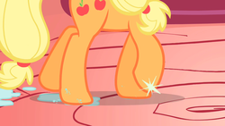 Size: 1280x720 | Tagged: safe, screencap, applejack, earth pony, pony, g4, hooves, legs, pictures of legs, shine, solo, sparkling, water, wet, wet hooves