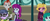 Size: 577x245 | Tagged: safe, screencap, cold forecast, crimson napalm, micro chips, mystery mint, taffy shade, equestria girls, g4, my little pony equestria girls: friendship games, background human, canterlot high, clothes, crimshade, cropped, crystal prep, crystal prep academy uniform, female, flirting, glare, implied shipping, male, school uniform, shipping, shipping fuel, straight