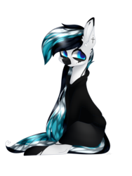 Size: 1024x1365 | Tagged: safe, artist:hyshyy, oc, oc only, oc:midnight river, earth pony, pony, cloak, clothes, female, mare, simple background, sitting, solo, transparent background