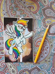 Size: 4032x3024 | Tagged: safe, artist:twerkyvulture, rainbow dash, pegasus, pony, g4, awesome, colored pencil drawing, female, flying, mare, photo, solo, traditional art