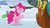 Size: 1280x720 | Tagged: safe, screencap, gummy, pinkie pie, prince rutherford, pony, yak, g4, not asking for trouble, biting, eyes closed, smiling, snow, tail bite