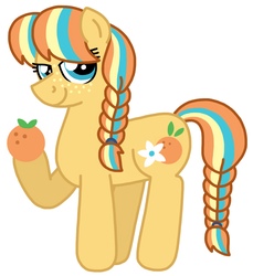 Size: 2539x2776 | Tagged: safe, artist:kindheart525, oc, oc only, oc:orange blossom, earth pony, pony, food, high res, magical lesbian spawn, offspring, orange, parent:applejack, parent:coloratura, parents:rarajack, solo