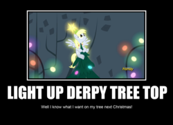 Size: 1870x1351 | Tagged: safe, artist:greenmachine987, derpy hooves, pegasus, pony, a hearth's warming tail, g4, christmas, christmas tree, derpy star, female, hearth's warming tree, holiday, mare, motivational poster, sitting in a tree, solo, tree