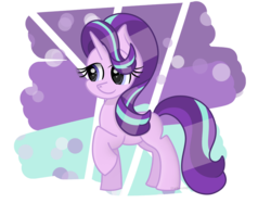 Size: 1363x1017 | Tagged: safe, artist:starburst987, starlight glimmer, pony, unicorn, g4, abstract background, female, mare, raised hoof, smiling, solo