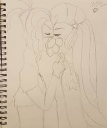 Size: 1330x1586 | Tagged: safe, artist:alicesbeatinghearts, adagio dazzle, trixie, equestria girls, g4, female, lesbian, ship:triagio, shipping, sketch, traditional art