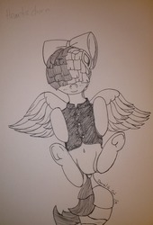 Size: 1280x1884 | Tagged: safe, artist:darnelg, songbird serenade, pegasus, pony, g4, my little pony: the movie, belly button, dock, female, frog (hoof), monochrome, solo, spread wings, traditional art, underhoof, wings