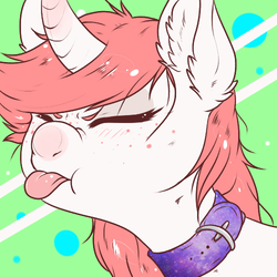 Size: 500x500 | Tagged: safe, artist:funnymouth, oc, oc only, pony, unicorn, collar, ear fluff, silly, silly pony, tongue out
