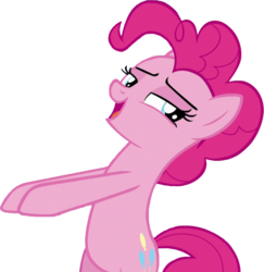 Size: 1001x1028 | Tagged: safe, artist:fernalexx97, pinkie pie, earth pony, pony, g4, not asking for trouble, belly, bipedal, female, lidded eyes, simple background, smiling, smug, solo, transparent background, vector