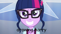 Size: 1280x720 | Tagged: safe, artist:drawingharry, edit, edited screencap, screencap, sci-twi, twilight sparkle, equestria girls, g4, ms paint, smiling