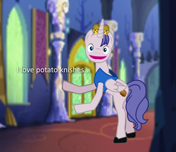 Size: 2432x2103 | Tagged: safe, alicorn, pony, castle, crossover, food, high res, little king john, only the dead can know peace from this evil, photo manipulation, ponified, potato, potato knishes, ratboy genius, solo, song reference