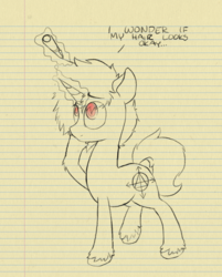 Size: 1085x1351 | Tagged: safe, artist:woonasart, oc, oc only, drawn into existence, eye clipping through hair, lined paper, solo, traditional art