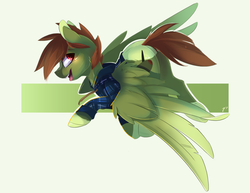 Size: 972x749 | Tagged: safe, artist:tangomangoes, oc, oc only, pegasus, pony, butt, cheek fluff, clothes, featureless crotch, fluffy, flying, hoodie, looking back, male, neck fluff, open mouth, plot, smiling, solo, spread wings, stallion, tongue out, wing fluff, wings