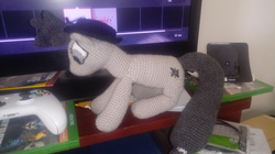 Size: 4160x2336 | Tagged: safe, artist:knittedstable, oc, oc only, oc:britannia, uk ponycon, convention exclusive, irl, photo, plushie, solo, western