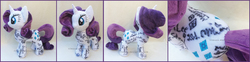 Size: 2994x742 | Tagged: safe, artist:lilmoon, rarity, pony, g4, irl, photo, plushie, signature, solo