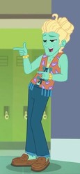 Size: 331x720 | Tagged: safe, screencap, zephyr breeze, equestria girls, g4, my little pony equestria girls: better together, overpowered (equestria girls), clothes, cropped, hippie, loafers, male, man-bun, pants, shoes, smiling