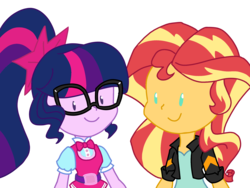 Size: 2000x1500 | Tagged: safe, artist:chautung, sci-twi, sunset shimmer, twilight sparkle, equestria girls, g4, cute, female, lesbian, shimmerbetes, ship:sci-twishimmer, ship:sunsetsparkle, shipping, simple background, transparent background, twiabetes