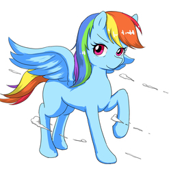 Size: 1200x1200 | Tagged: safe, artist:bauru, rainbow dash, g4, female, looking at you, raised hoof, simple background, solo, spread wings, white background, wings