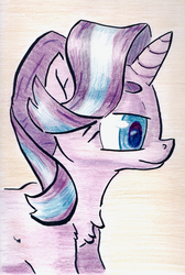 Size: 862x1280 | Tagged: safe, artist:shoeunit, starlight glimmer, pony, unicorn, g4, bust, colored pencil drawing, female, mare, portrait, side view, solo, traditional art