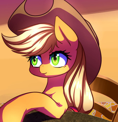 Size: 1520x1580 | Tagged: safe, artist:tangankittentail, applejack, earth pony, pony, g4, chair, cowboy hat, female, hat, mare, sitting, solo